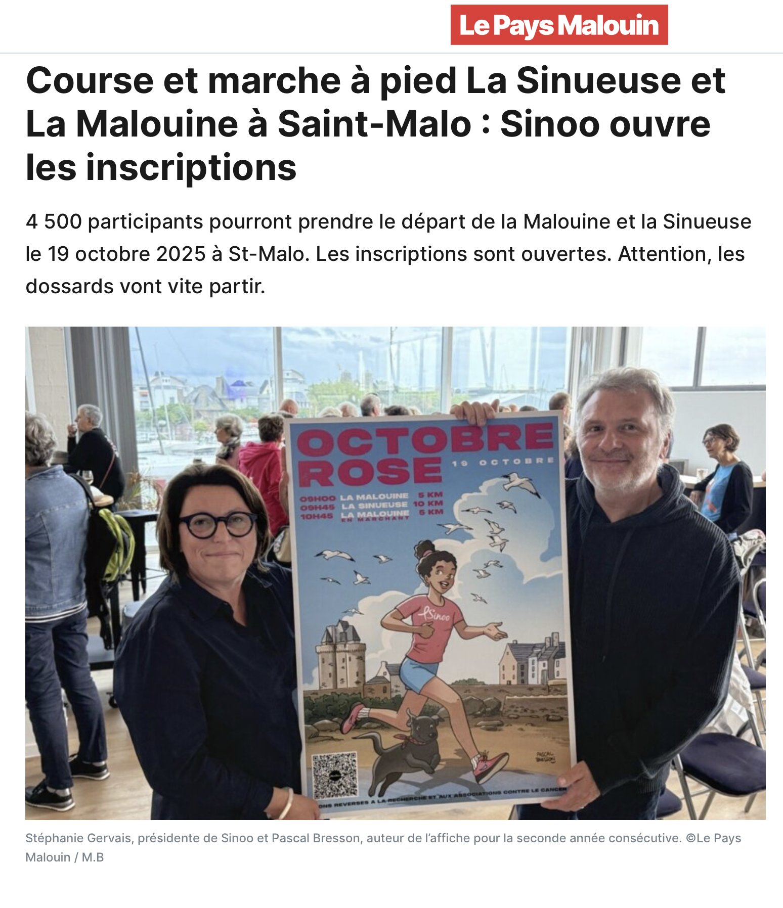 Photo de l'article de presse du Pays Malouin, Pascal Bresson, Affiche octobre Rose 2025 19 Octobre